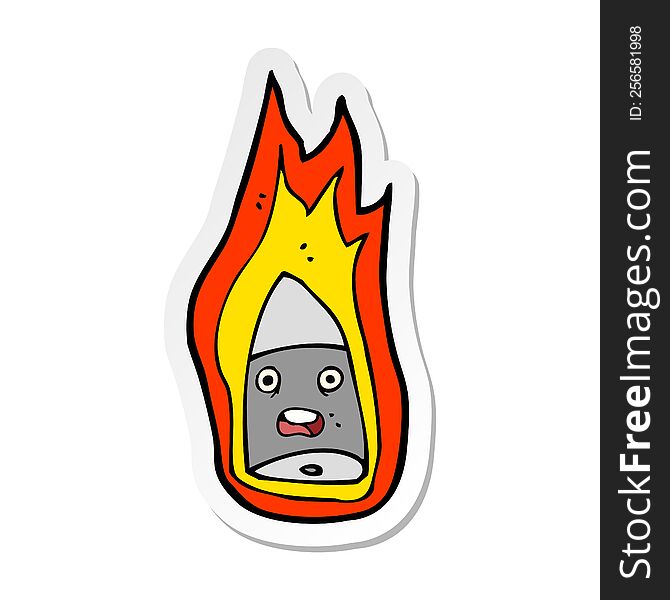 sticker of a cartoon flaming bullet