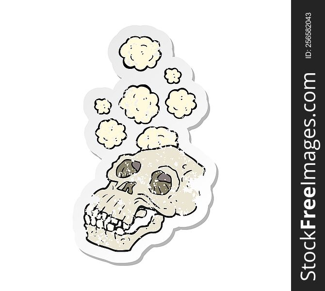 retro distressed sticker of a cartoon ancient skull