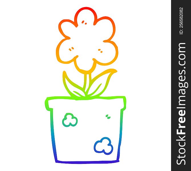 Rainbow Gradient Line Drawing Cute Cartoon Flower