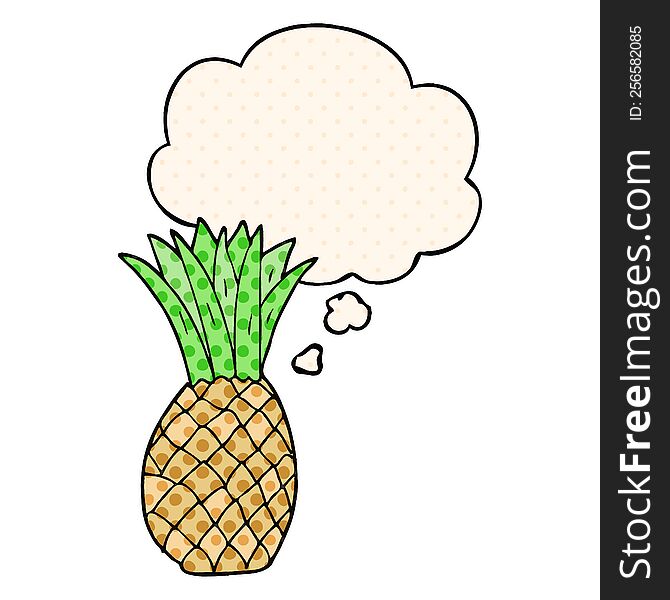 cartoon pineapple with thought bubble in comic book style