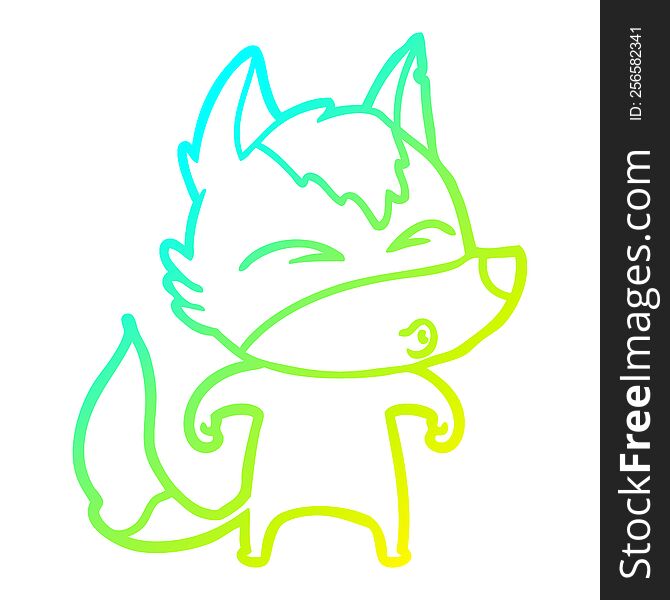 cold gradient line drawing of a cartoon wolf whistling