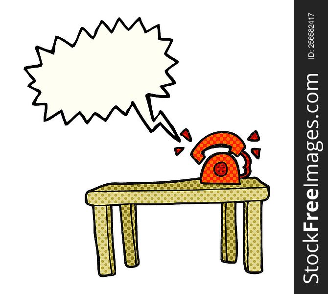 Comic Book Speech Bubble Cartoon Phone Ringing On Desk