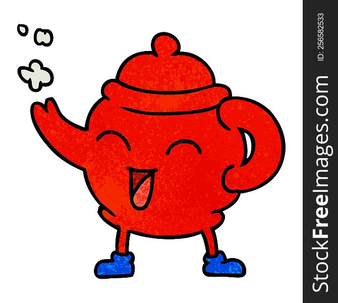 Textured Cartoon Doodle Of A Blue Tea Pot