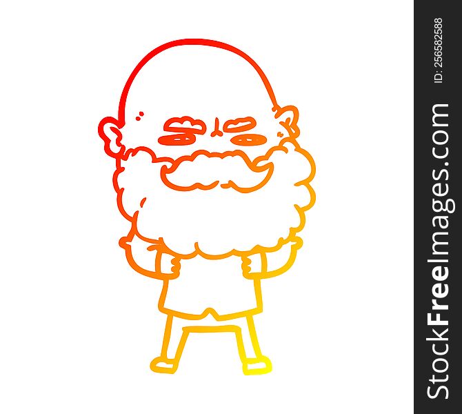 Warm Gradient Line Drawing Cartoon Man With Beard Frowning