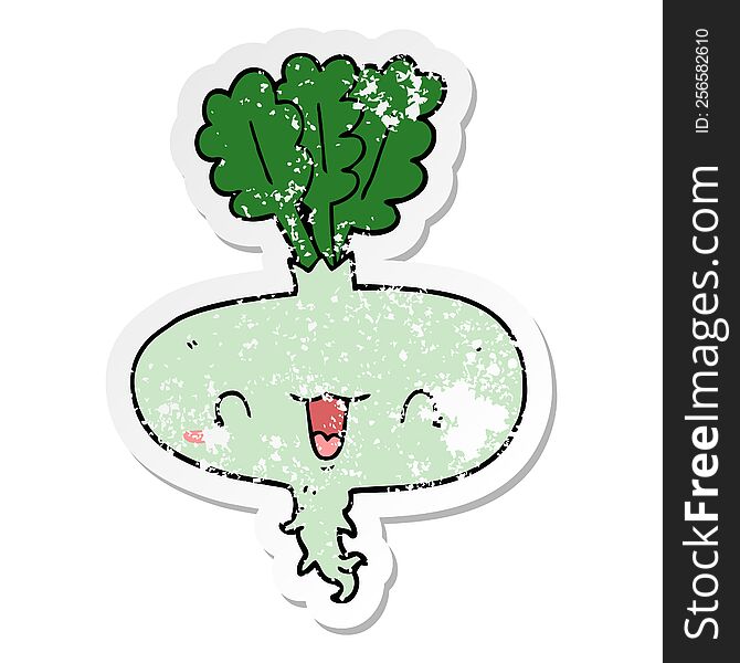Distressed Sticker Of A Cartoon Turnip