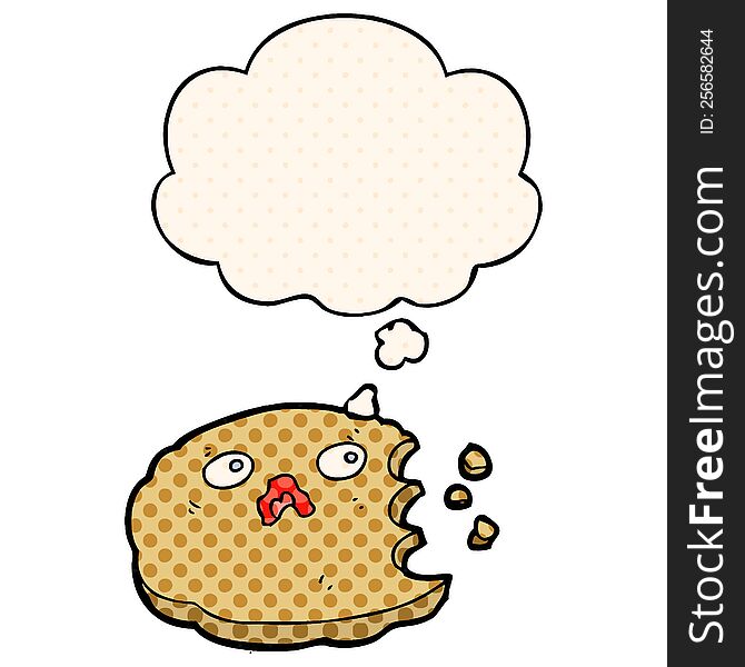 cartoon cookie with thought bubble in comic book style