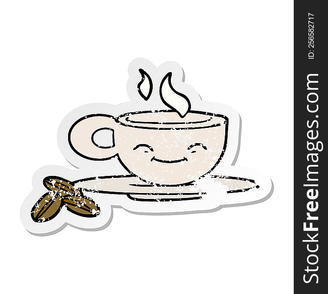 distressed sticker of a cartoon espresso mug