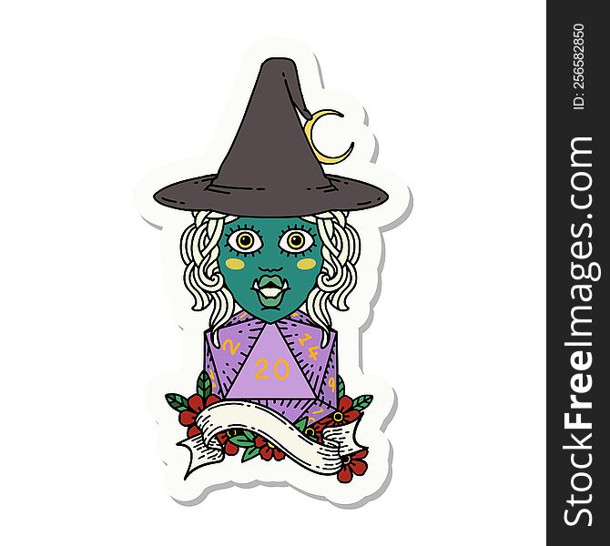 Half Orc Mage With Natural 20 Dice Roll Sticker