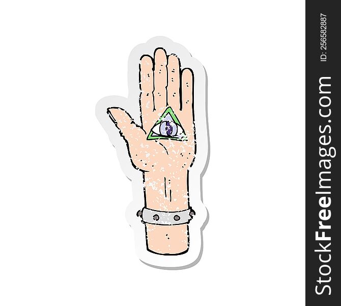 Retro Distressed Sticker Of A Cartoon Spooky Hand Symbol