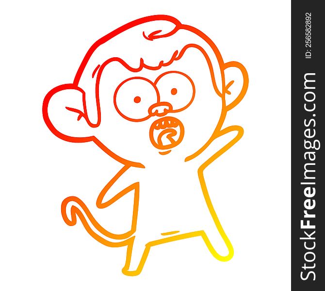 warm gradient line drawing of a cartoon shocked monkey