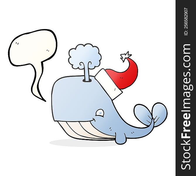 Speech Bubble Cartoon Whale Wearing Christmas Hat
