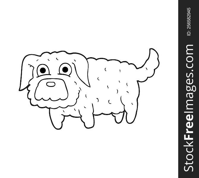 freehand drawn black and white cartoon small dog