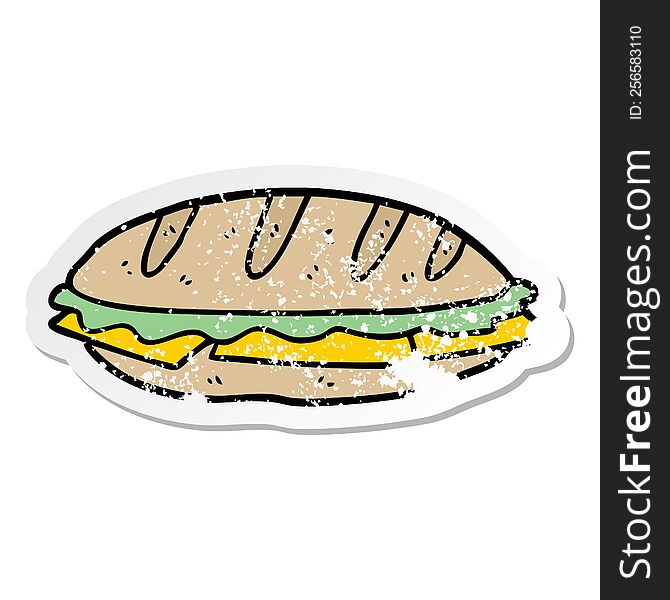 distressed sticker of a cartoon cheese sandwich