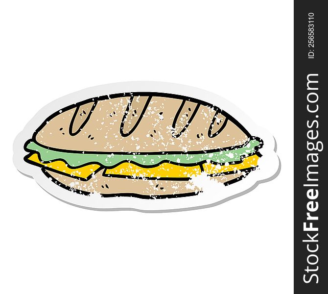 Distressed Sticker Of A Cartoon Cheese Sandwich