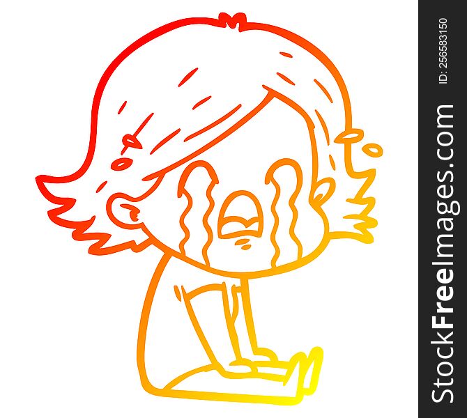 Warm Gradient Line Drawing Cartoon Woman Crying