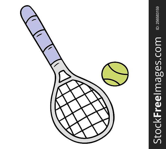 hand drawn cartoon doodle tennis racket and ball