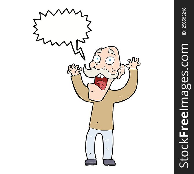 cartoon old man getting a fright with speech bubble