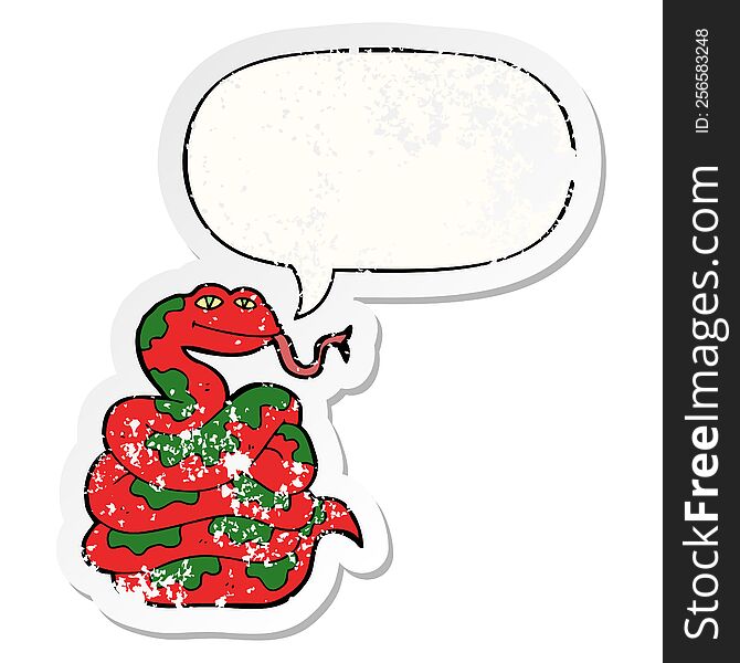 Cartoon Snake And Speech Bubble Distressed Sticker