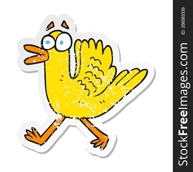 retro distressed sticker of a cartoon flapping duck