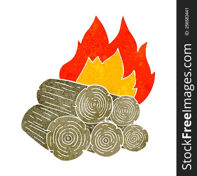 freehand retro cartoon burning logs