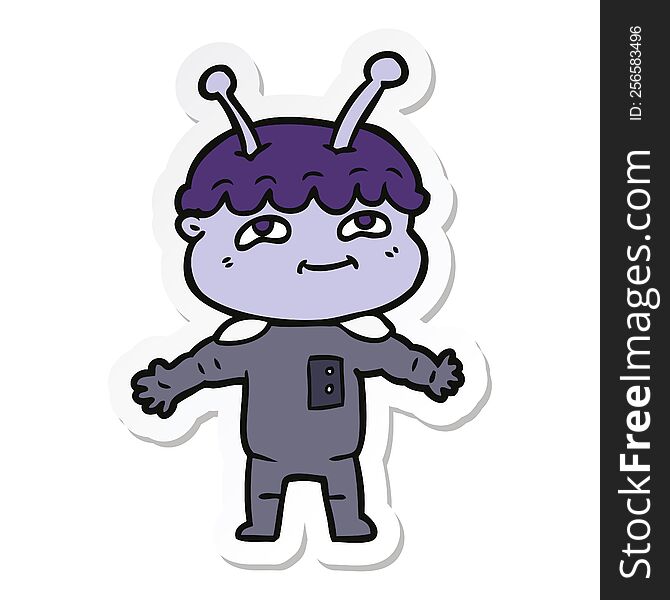 Sticker Of A Friendly Cartoon Spaceman With Open Arms