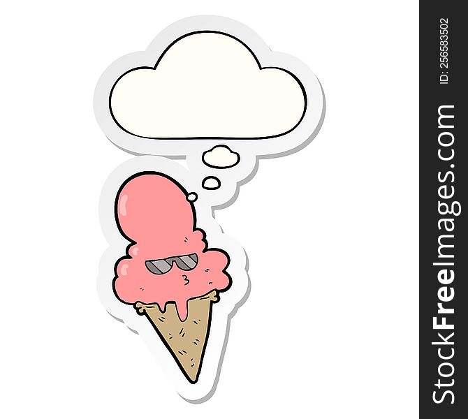 Cartoon Cool Ice Cream And Thought Bubble As A Printed Sticker