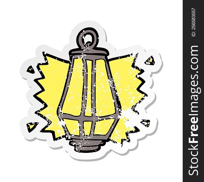 retro distressed sticker of a cartoon lantern shining