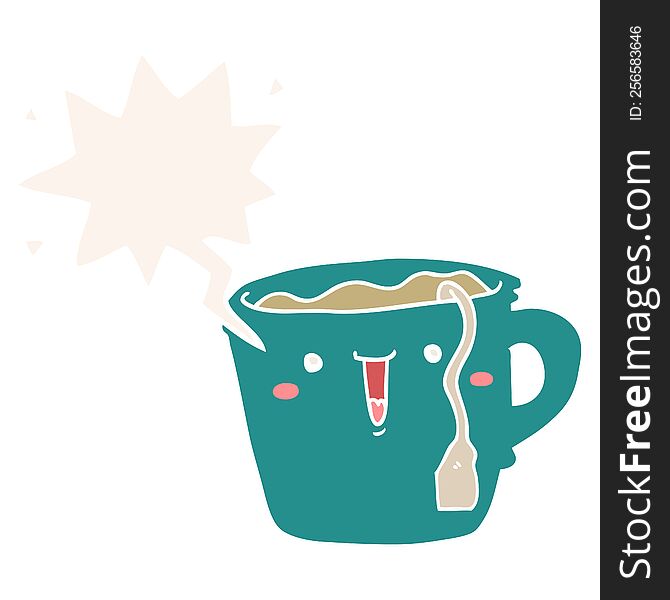 Cute Cartoon Coffee Cup And Speech Bubble In Retro Style