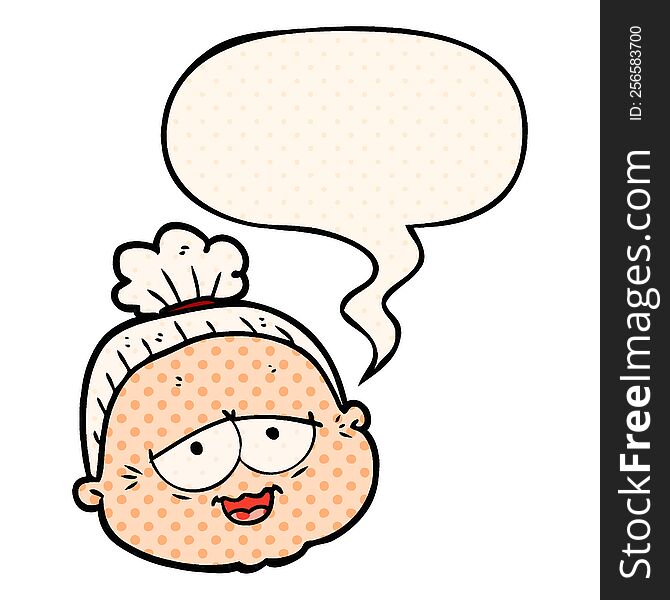 cartoon old lady with speech bubble in comic book style
