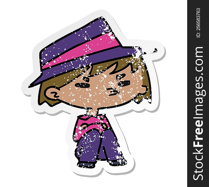distressed sticker cartoon illustration of a kawaii cute boy. distressed sticker cartoon illustration of a kawaii cute boy