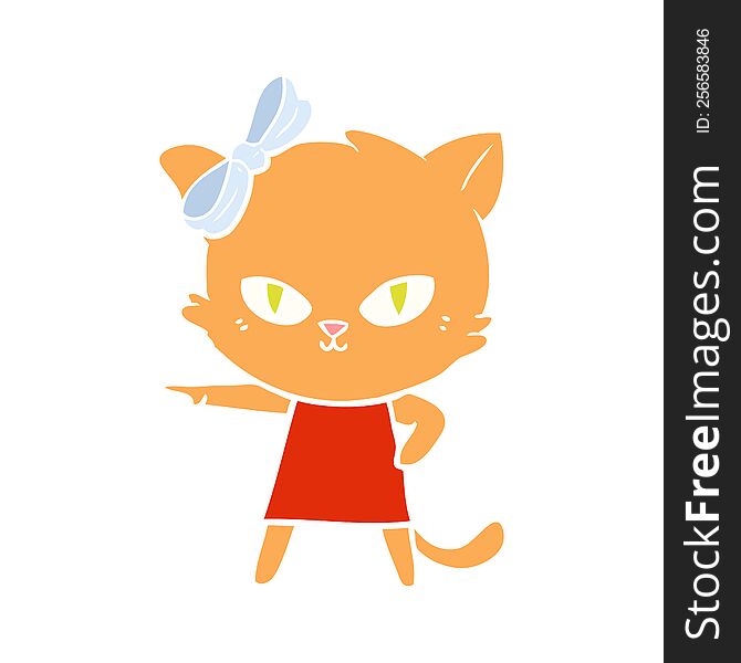 Cute Flat Color Style Cartoon Cat Wearing Dress