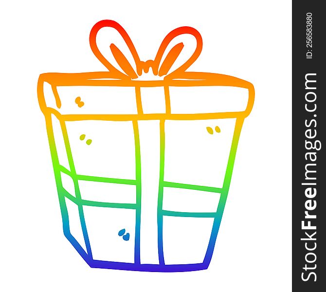 rainbow gradient line drawing of a cartoon gift wrapped present