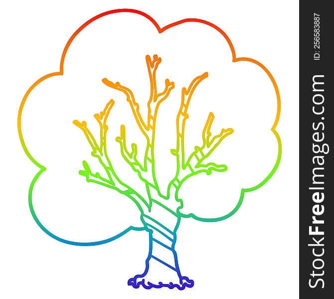 rainbow gradient line drawing of a cartoon tree