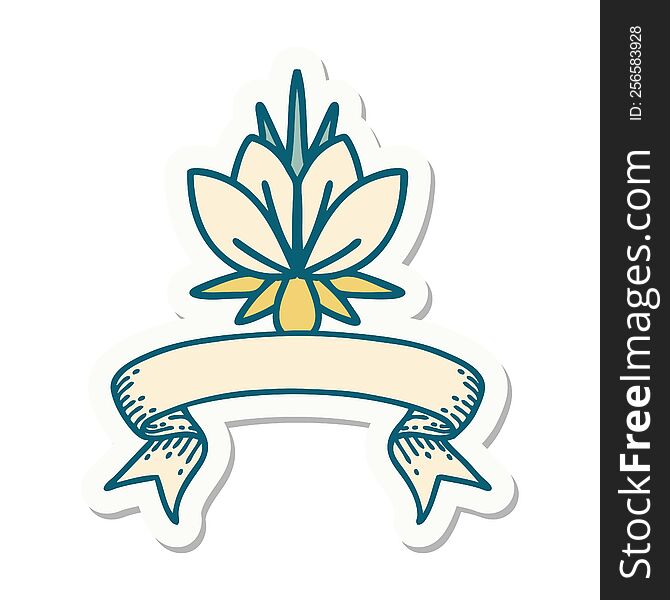 tattoo style sticker with banner of a water lily