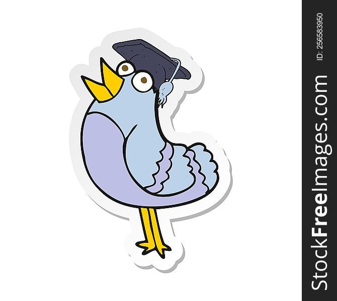 sticker of a cartoon bird wearing graduation cap
