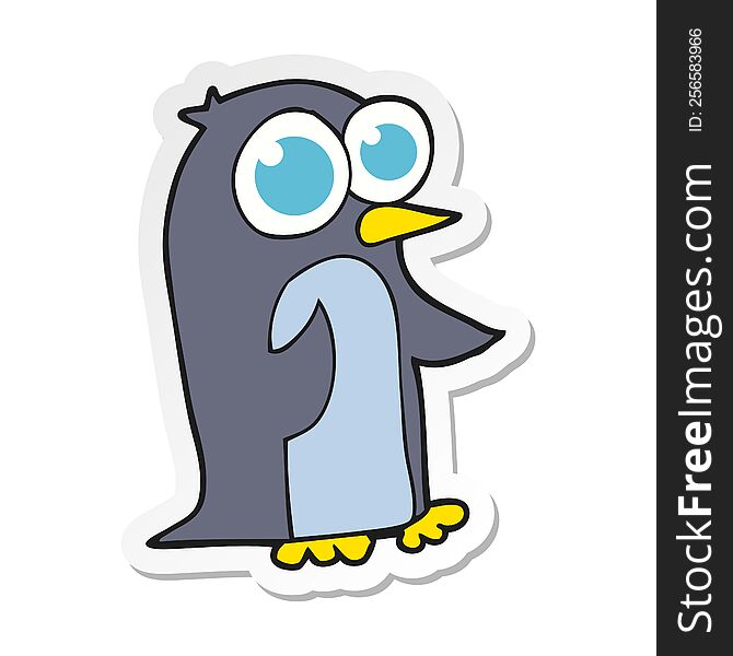 sticker of a cartoon penguin with big eyes
