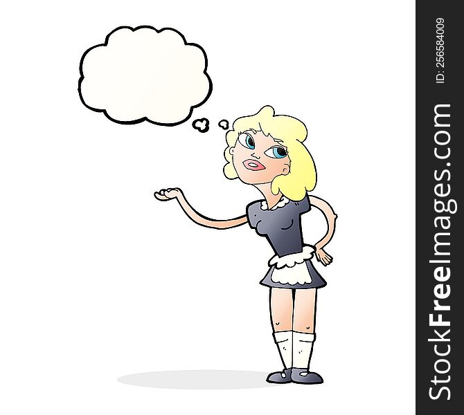 cartoon waitress serving with thought bubble