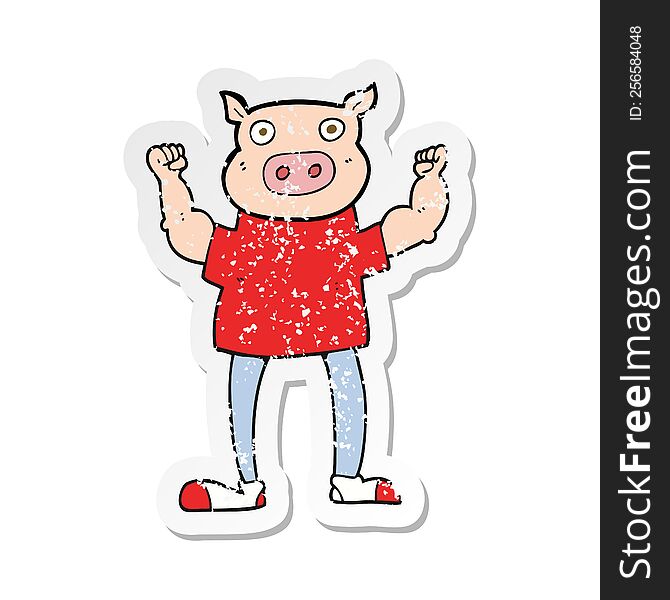 Retro Distressed Sticker Of A Cartoon Pig Man
