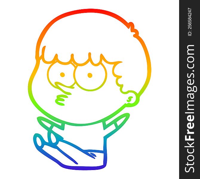 Rainbow Gradient Line Drawing Cartoon Boy Sat Waiting