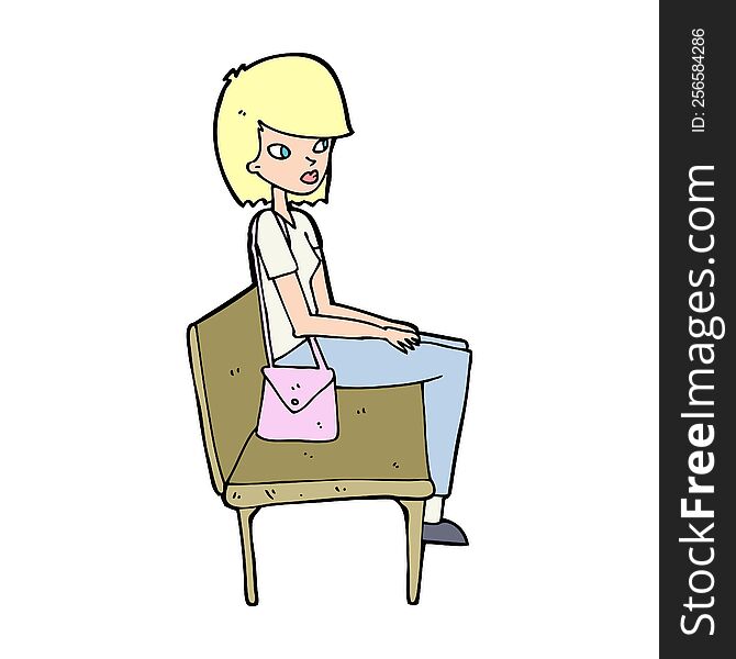 cartoon woman sitting on bench