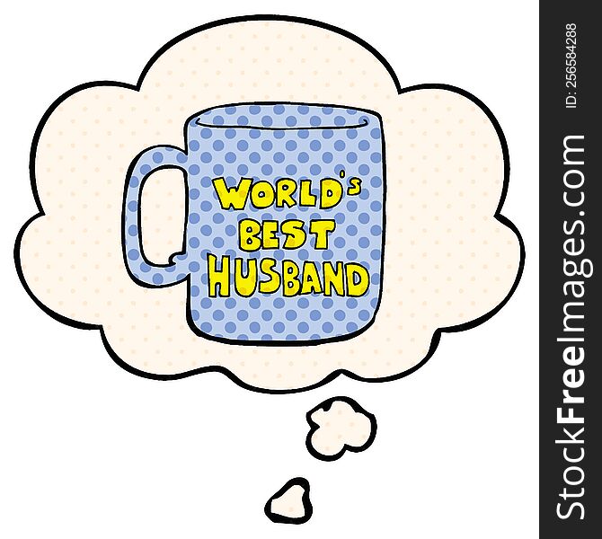 worlds best husband mug with thought bubble in comic book style