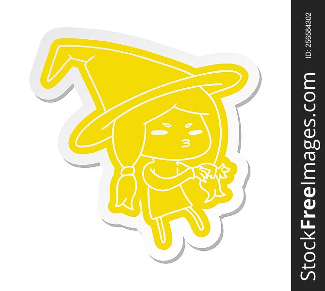 Cartoon Sticker Of A Cute Witch Kawaii Girl