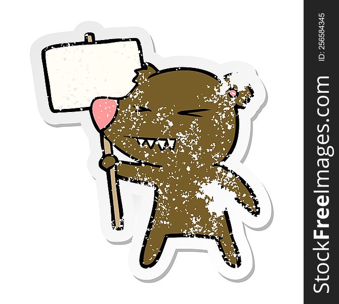 Distressed Sticker Of A Angry Bear Cartoon Protesting