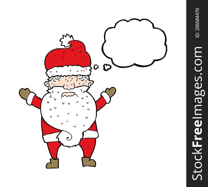 Cartoon Grumpy Santa With Thought Bubble