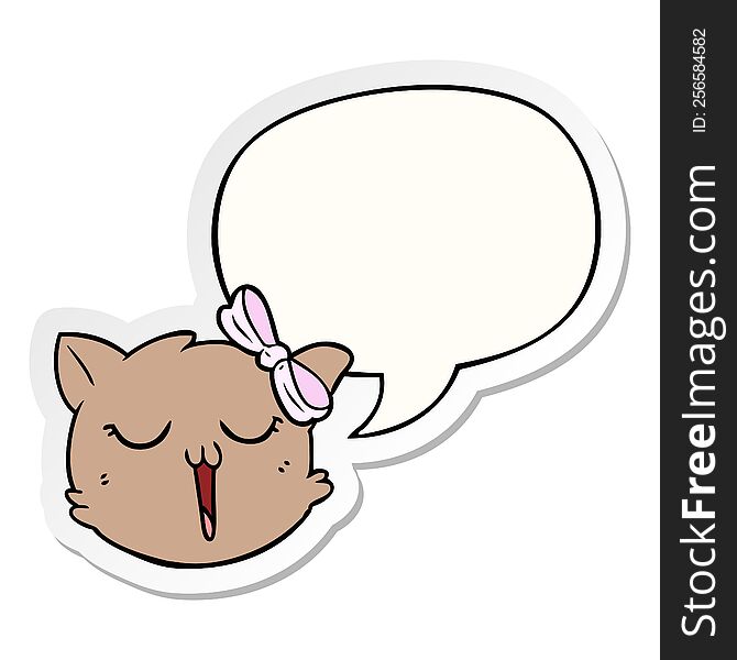 Cartoon Cat Face And Speech Bubble Sticker