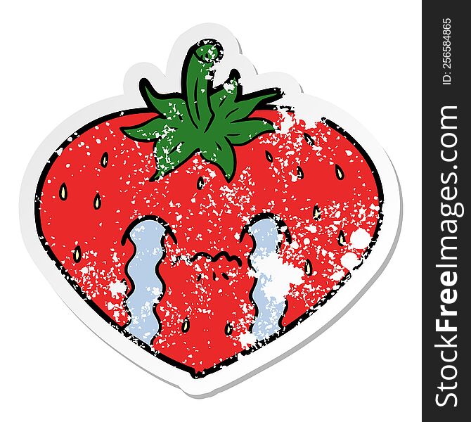 Distressed Sticker Of A Cartoon Strawberry