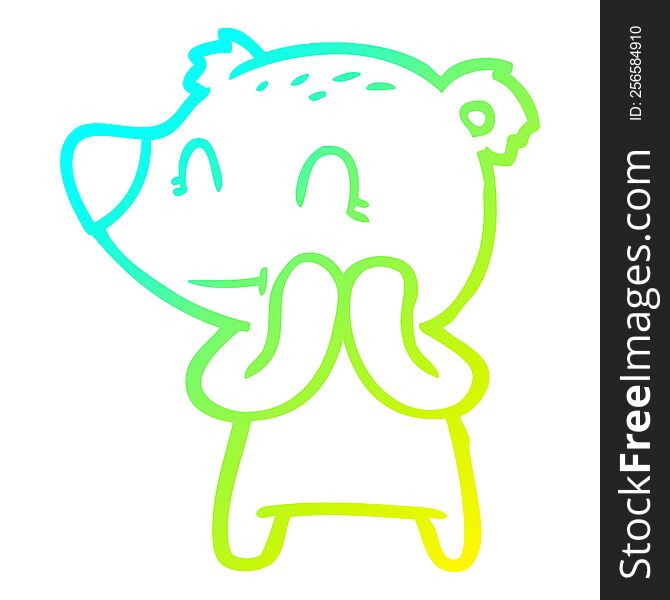 cold gradient line drawing of a smiling bear cartoon