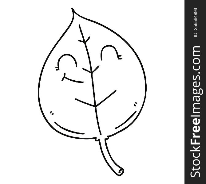 Quirky Line Drawing Cartoon Happy Leaf