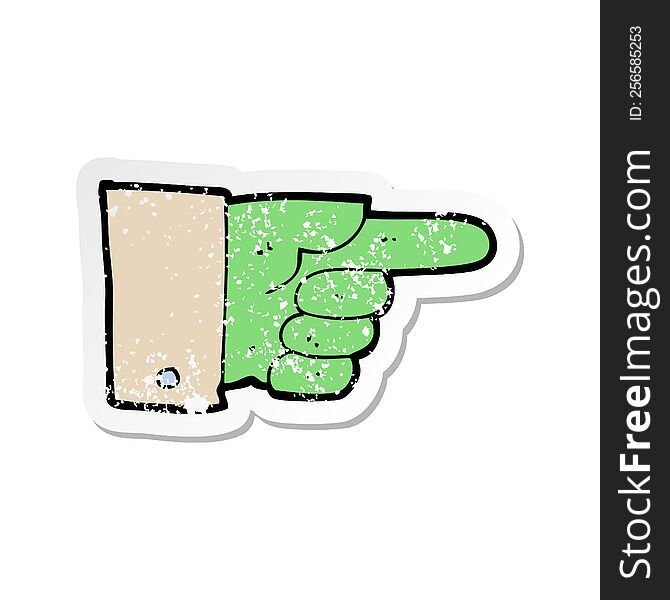 Retro Distressed Sticker Of A Cartoon Pointing Zombie Hand