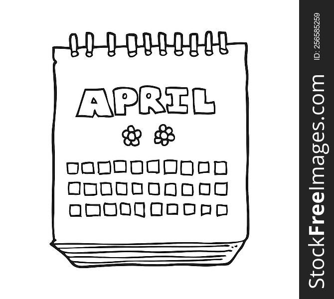 Black And White Cartoon Calendar Showing Month Of April